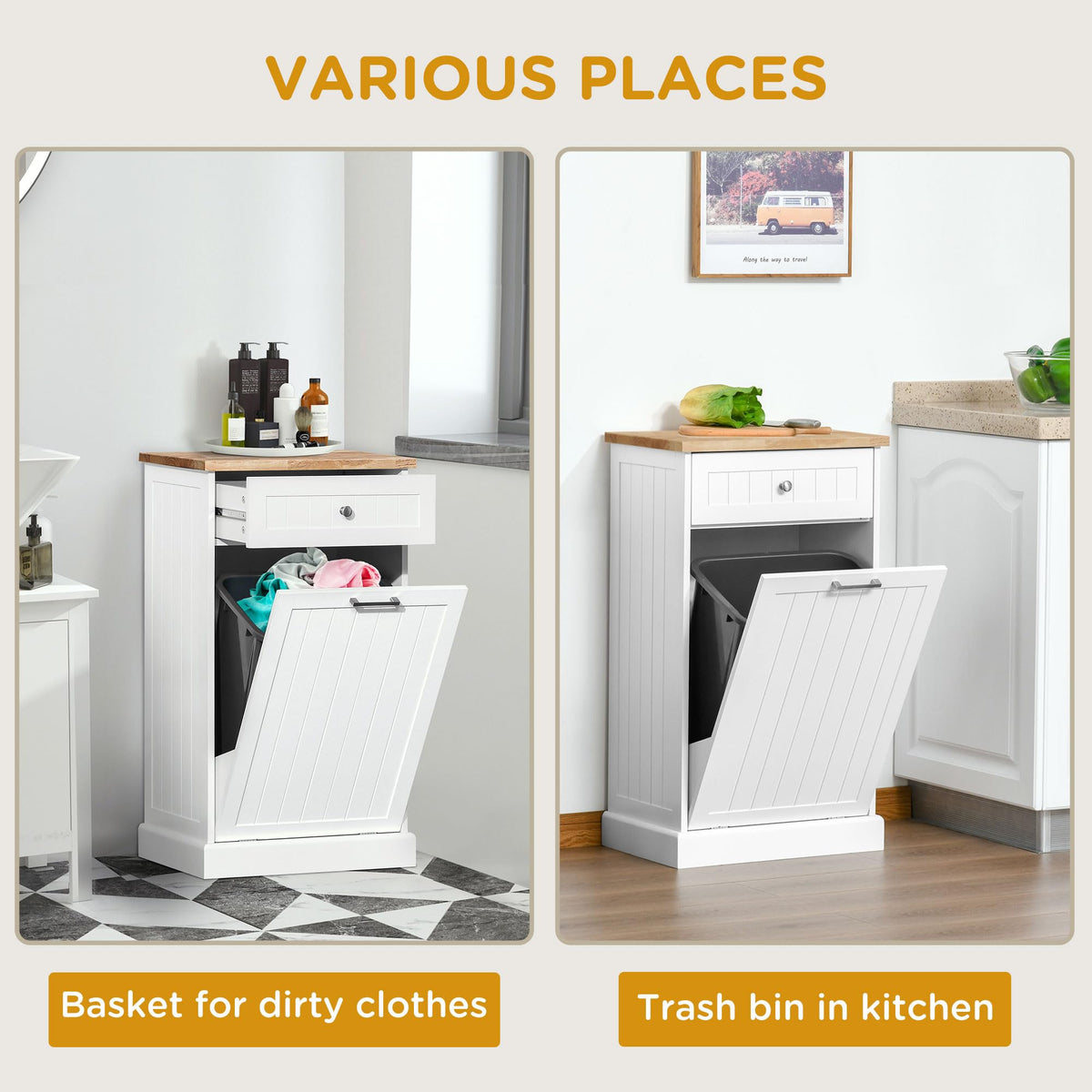 White Double Tilt-Out Trash & Recycling Cabinet V6017