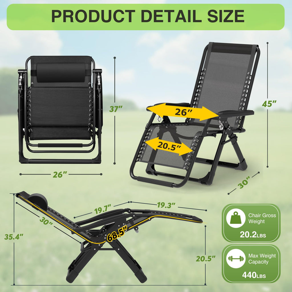 Zero Gravity Reclining Camping Chair Set of 2 with Cushion G8470