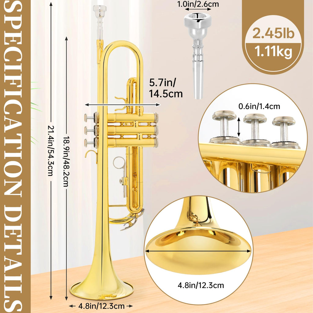 Bb Standard Brass Trumpet with Case, 7C Mouthpiece, Mute and Cleaning Kit L65722