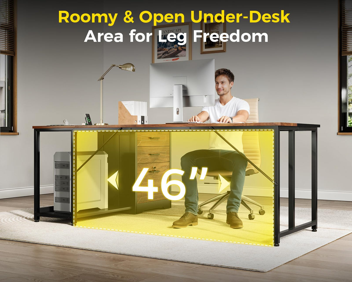 61" L Shaped Office Desk with Wood Drawers B64123