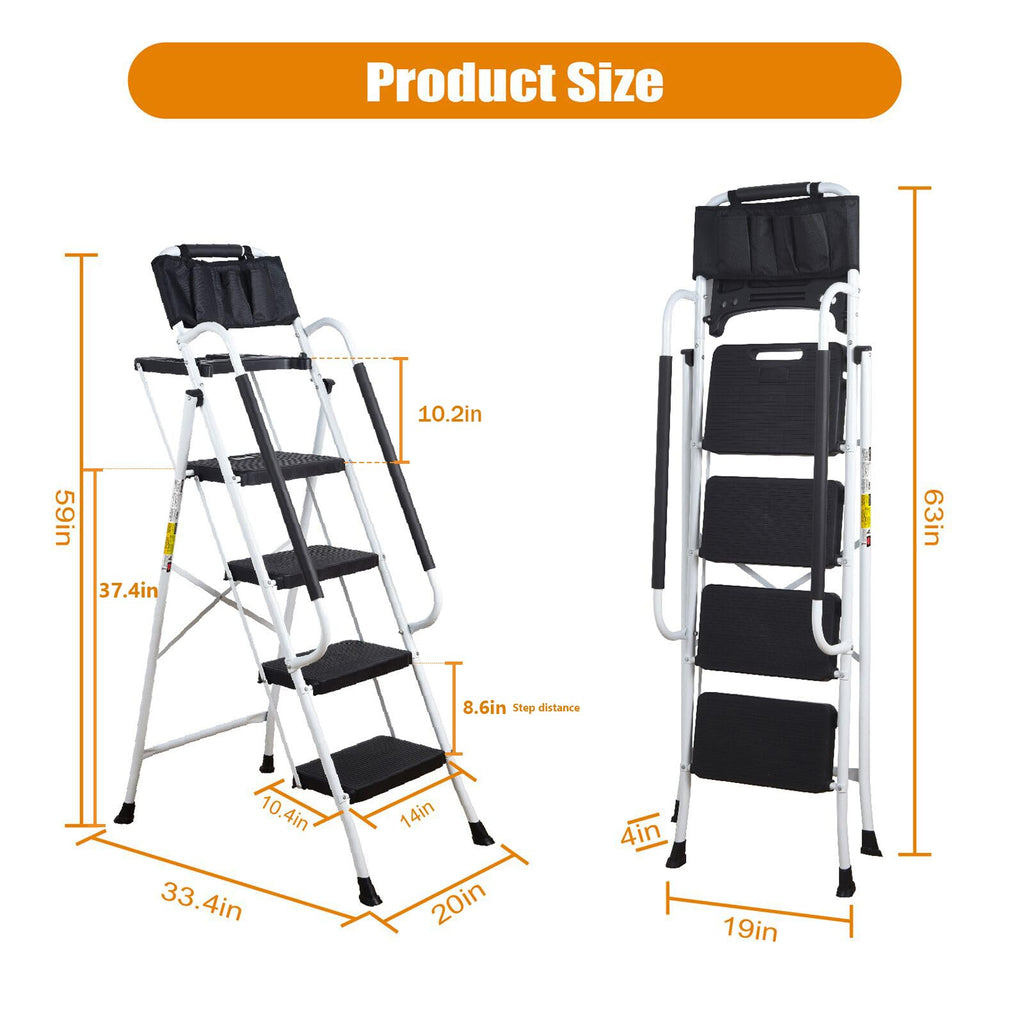 4 Step Ladder with Handrails 330lbs Capacity Q61631