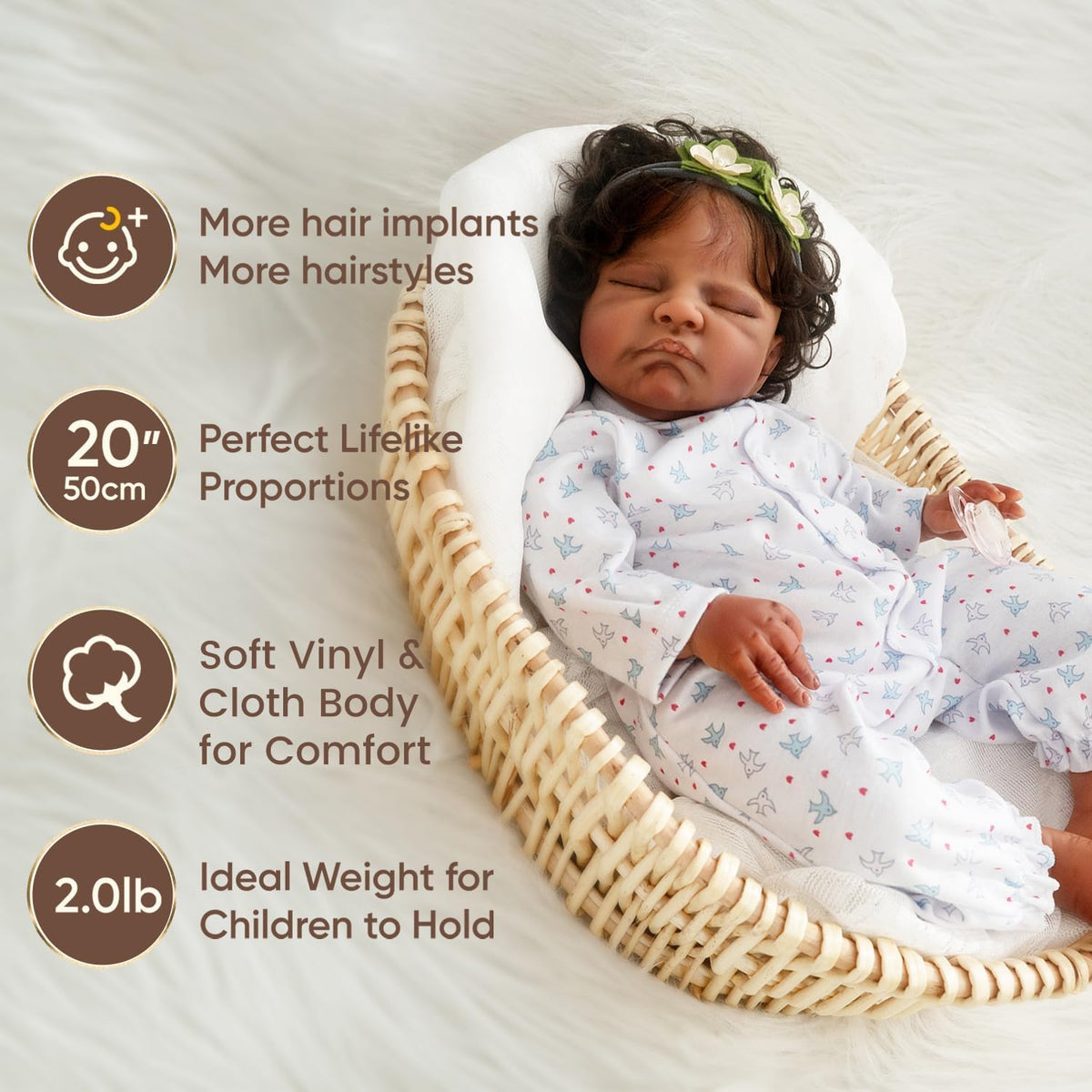 20-Inch Sleeping Black Newborn Baby Girl E740198