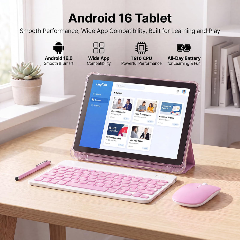 10 Inch 2 in 1 Tablet with Keyboard Kit & Case Pink U820