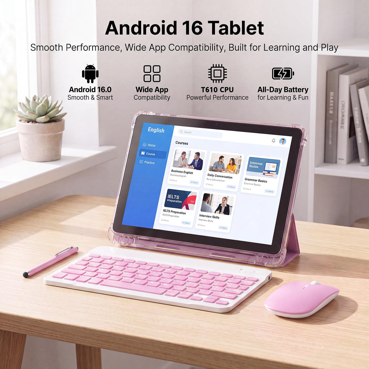 10 Inch 2 in 1 Tablet with Keyboard Kit & Case Pink U820