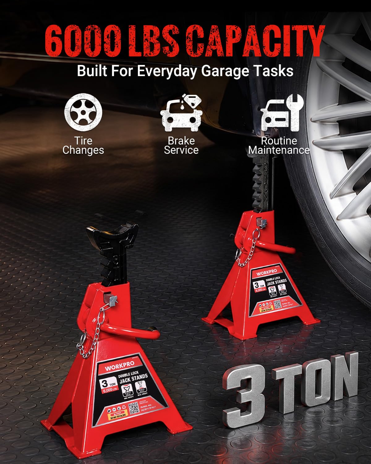 3 Ton Jack Stands with Double Lock, 1 Pair S100