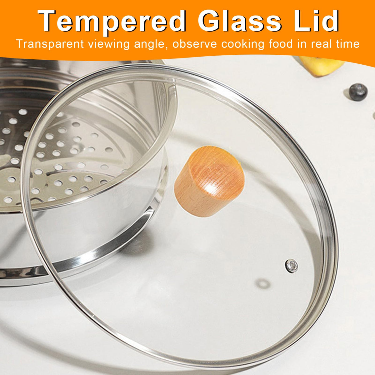 8 Inch Tempered Glass Pan Lid with Wooden Handle H5128
