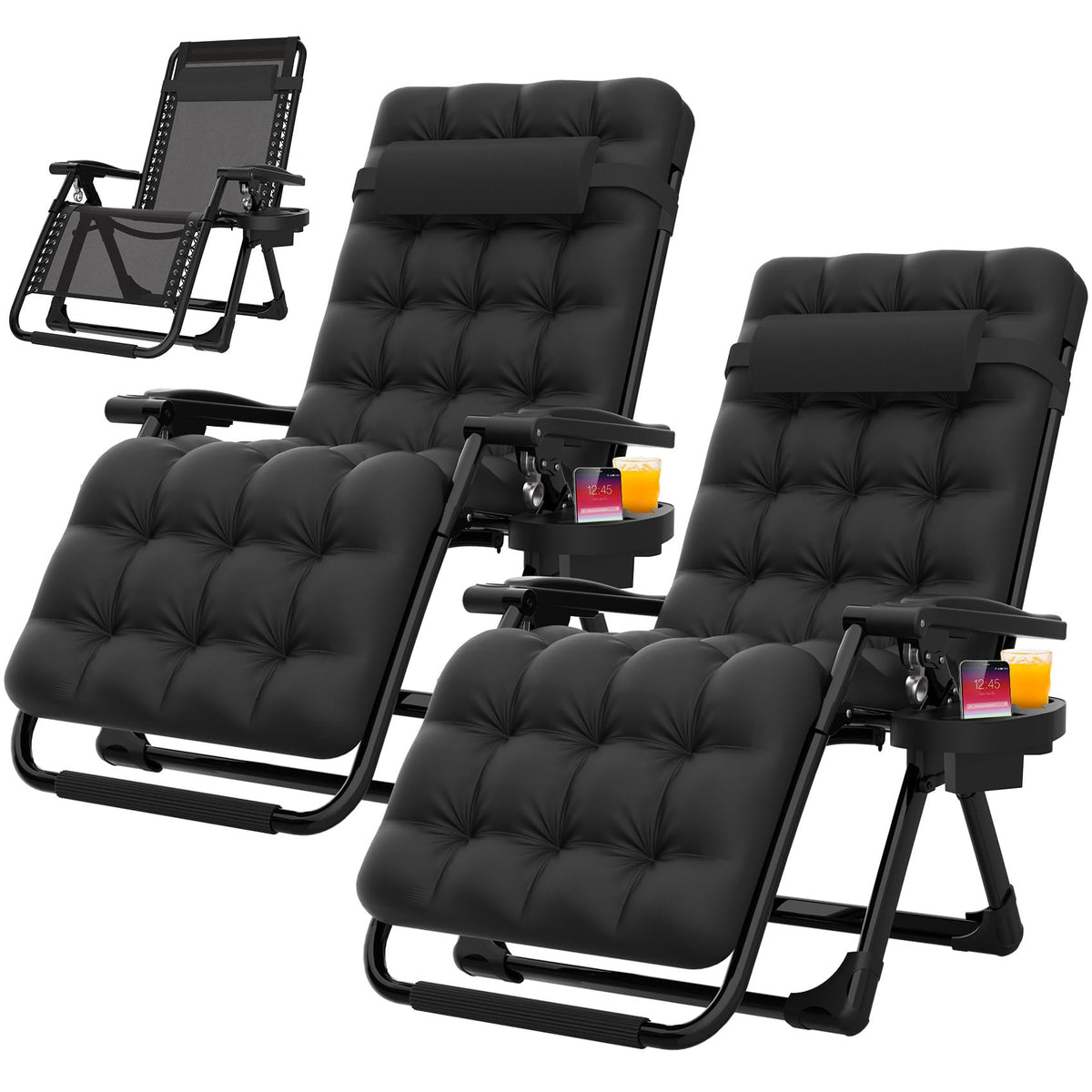 Zero Gravity Reclining Camping Chair Set of 2 with Cushion G8470