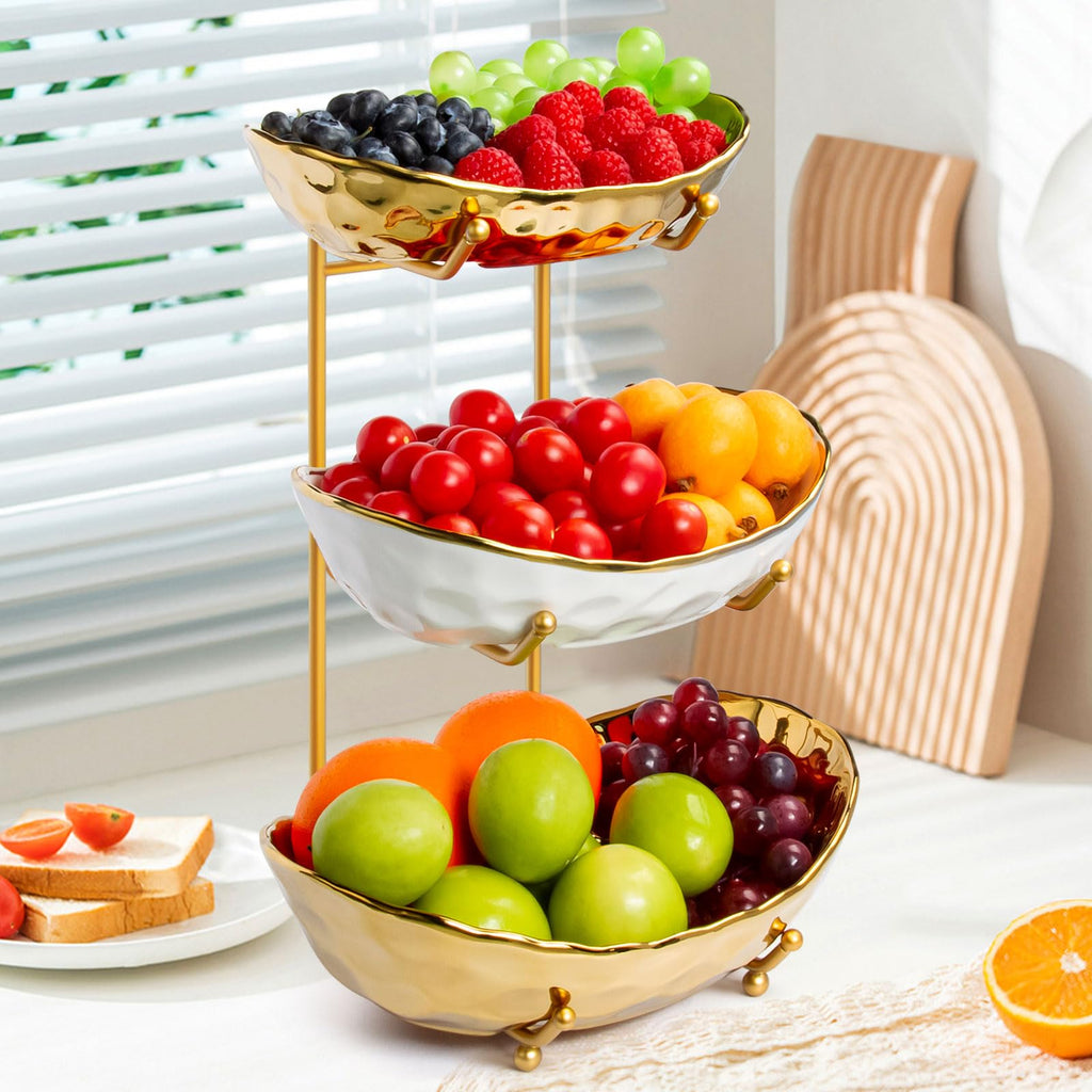 3 Tier Ceramic Fruit Basket with Metal Stand X185