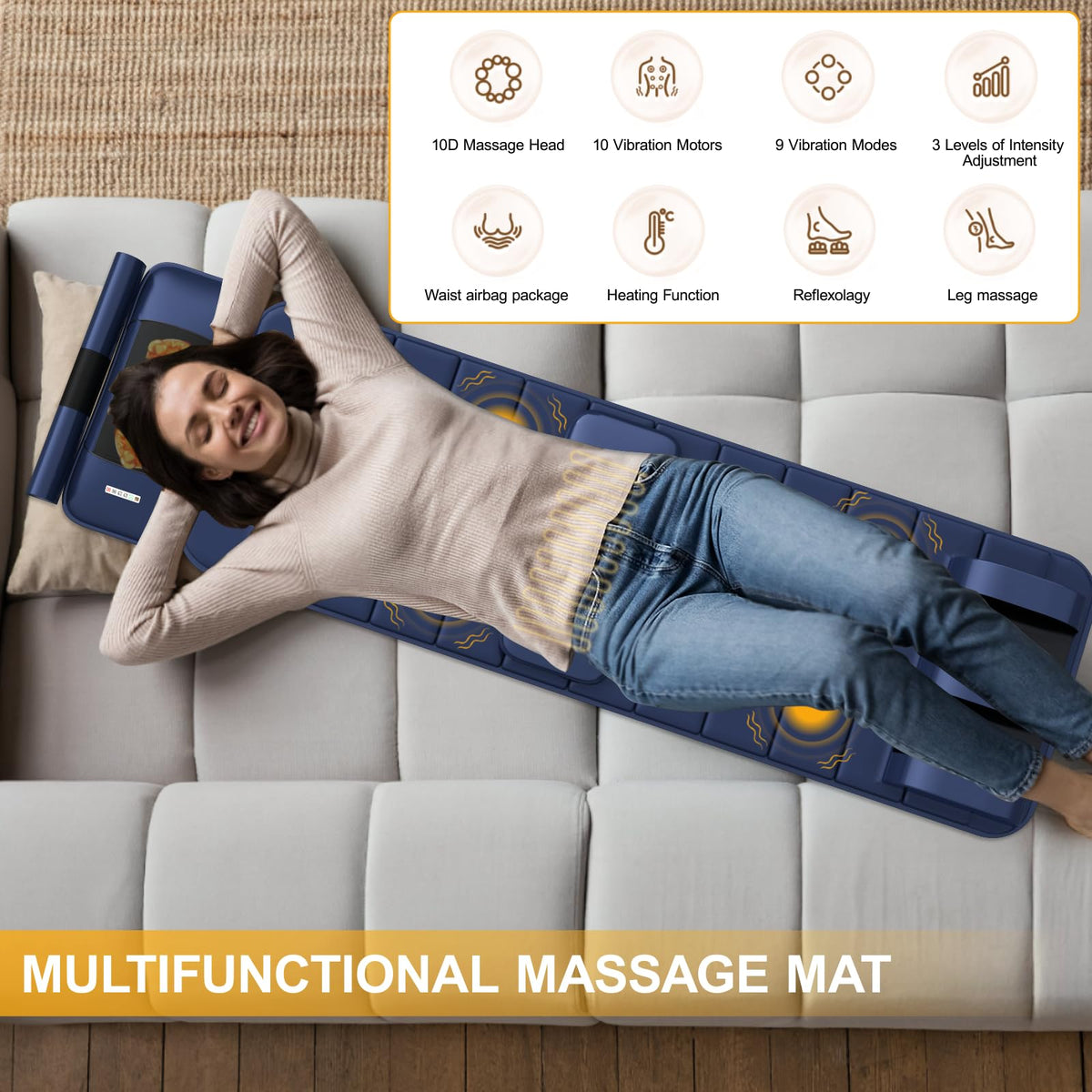 Full Body Massage Mat with Heat, 9 Vibrating Modes, Detachable Neck Massager S198181