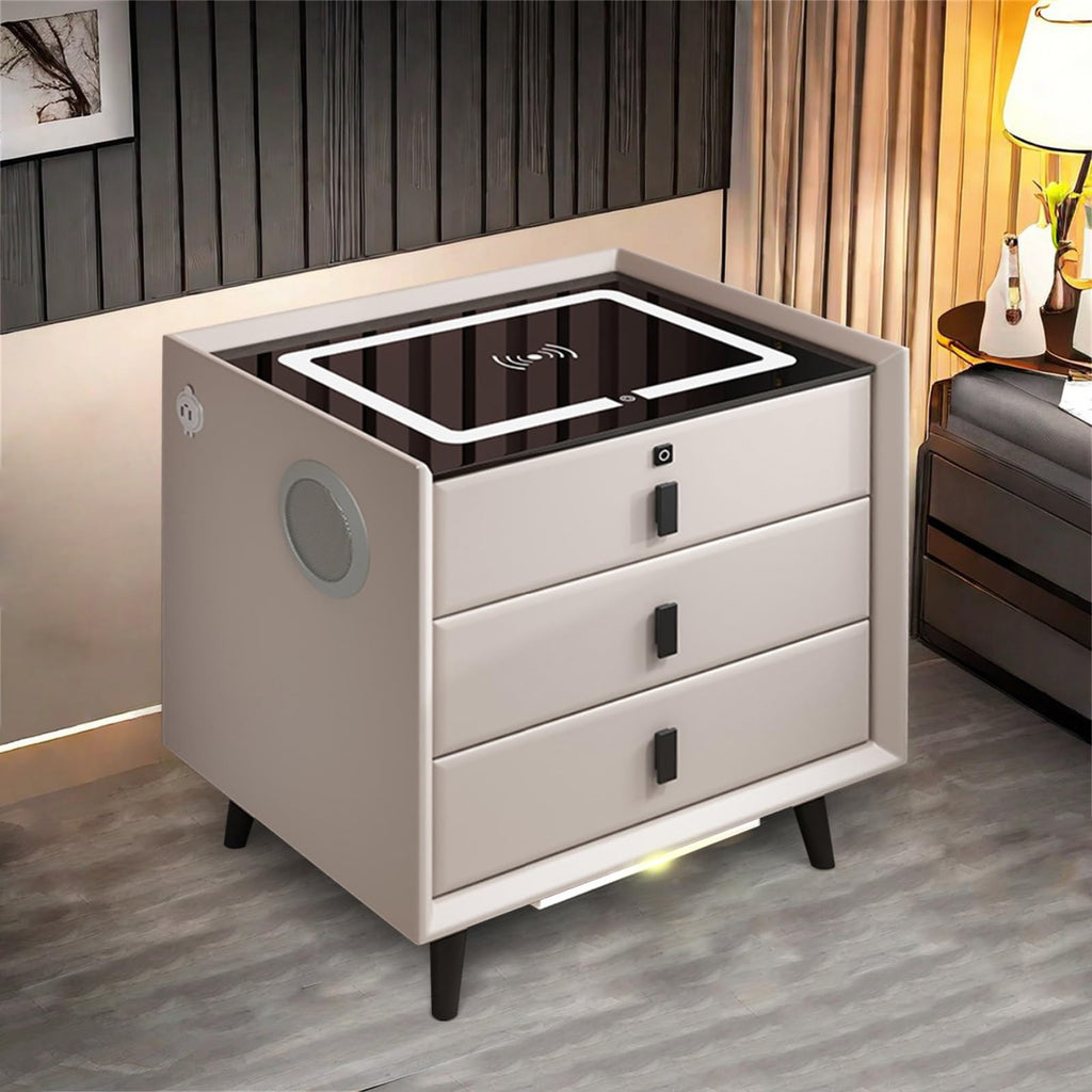 White 3 Drawer Smart Nightstand with Wireless Charging and LED Lights K165