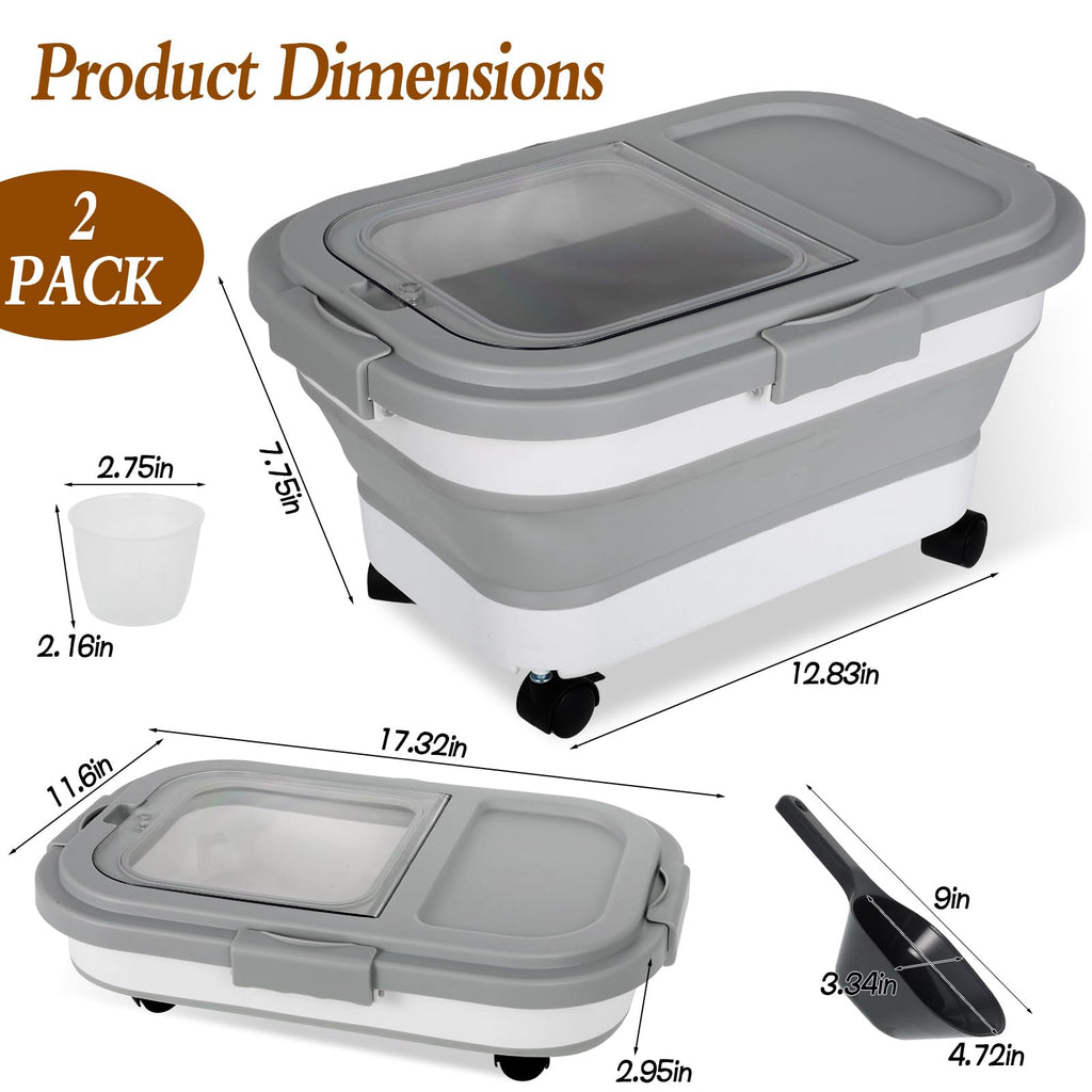 2 Pack 15Lbs Collapsible Airtight Pet Food Storage Container with Scoops Y59488