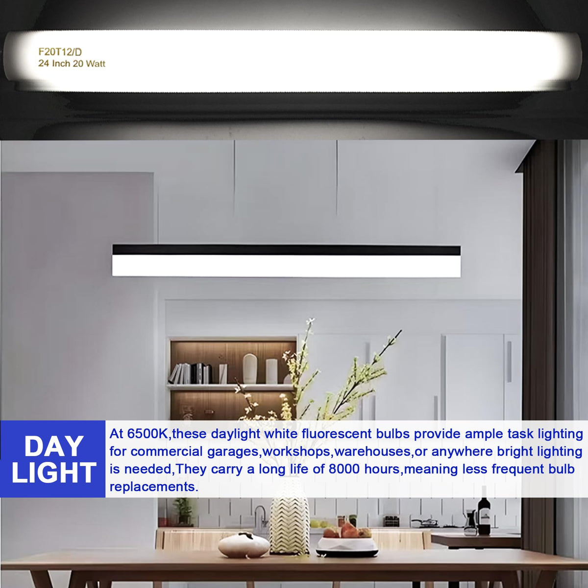 20 Watt T12 Fluorescent Tube Light Bulb Daylight 4 Count T98840