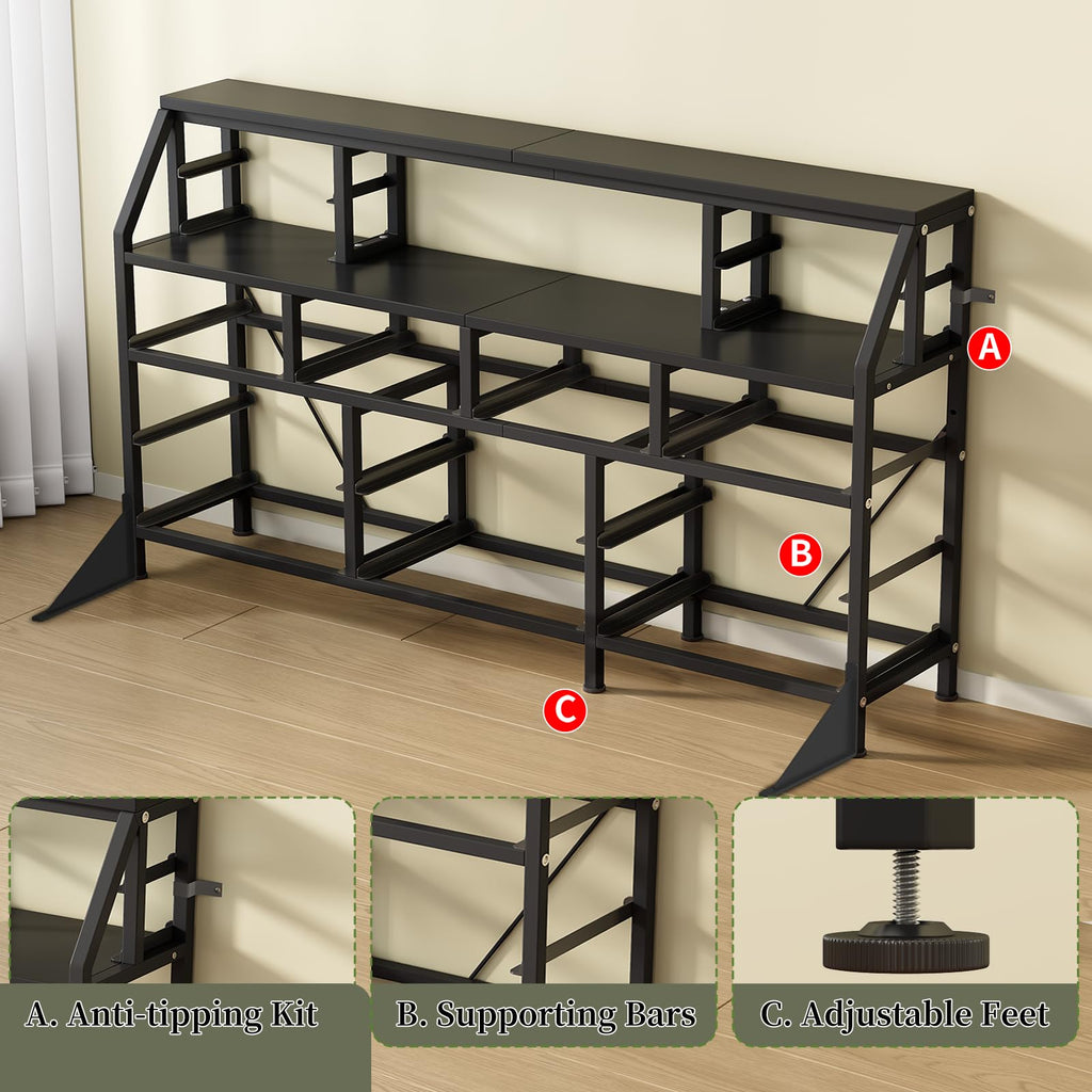 55" Black 14 Drawer Fabric Dresser with Open Shelf P348