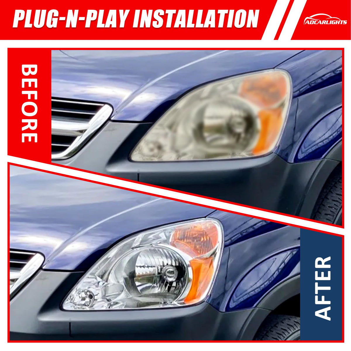 Headlamp Assembly with Chrome Housing Amber Reflector Driver and Passenger Sides X28374