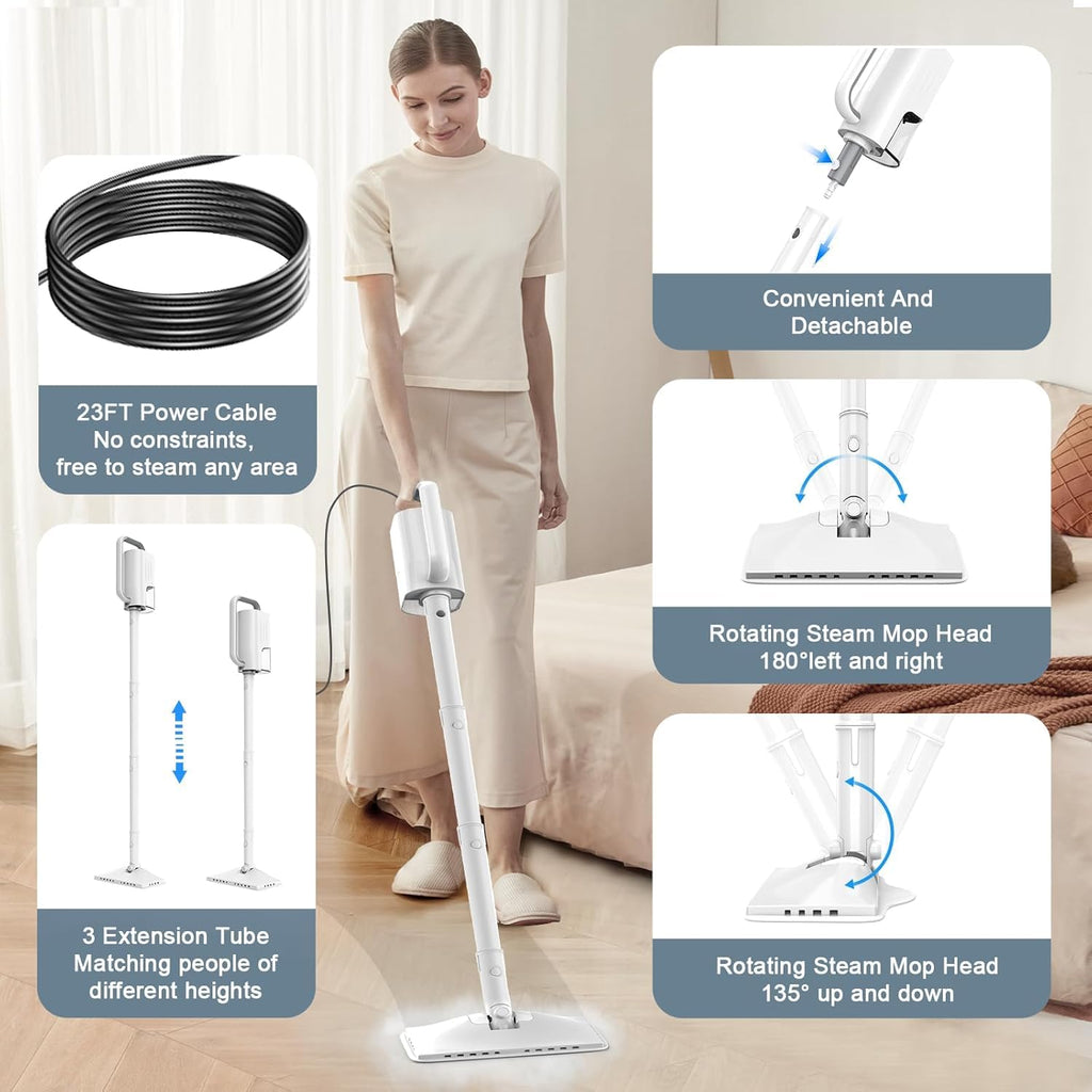 1200W 6-in-1 Steam Mop with 2 Modes, 400ML Removable Tank W782