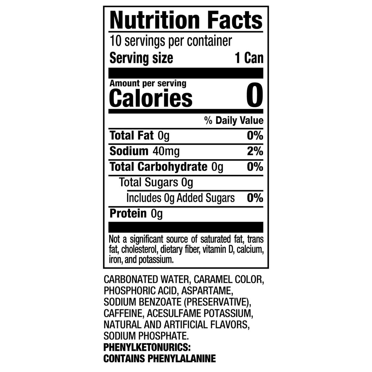 Zero Sugar Soda 7.5 fl oz 10 Pack B2076