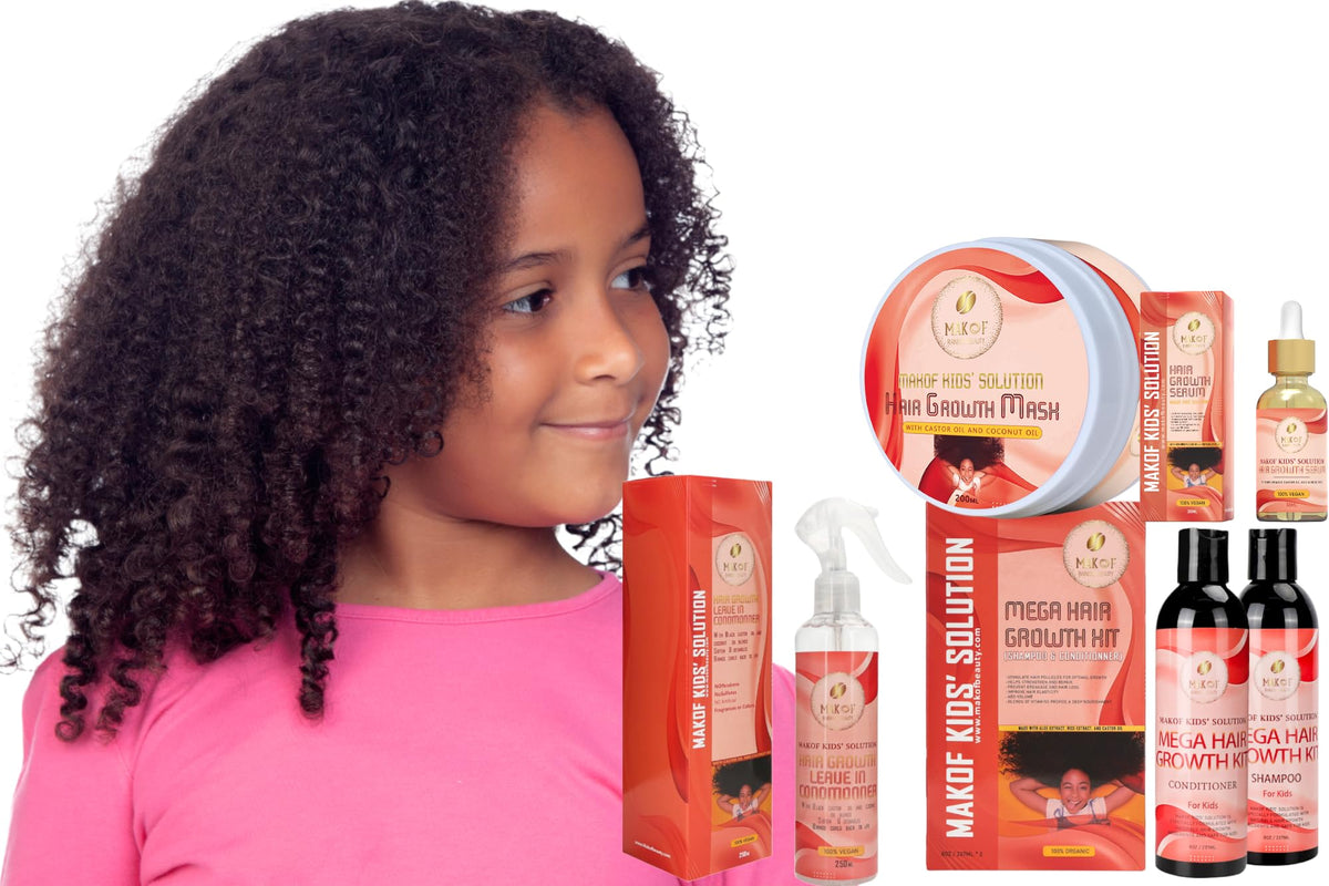 Kid’s Shampoo & Conditioner Set with Black Castor Oil, Argan Oil, Hair Mask Treatment and Leave-in Conditioner N633