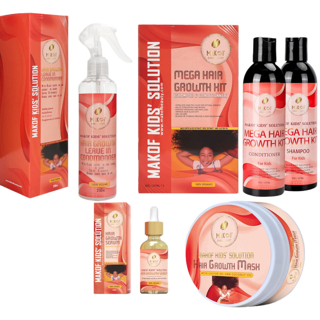 Kid’s Shampoo & Conditioner Set with Black Castor Oil, Argan Oil, Hair Mask Treatment and Leave-in Conditioner N633
