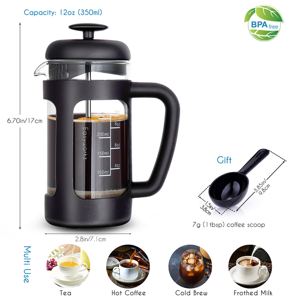 12 oz French Press with 5 oz Stainless Steel Espresso Cups Y903760