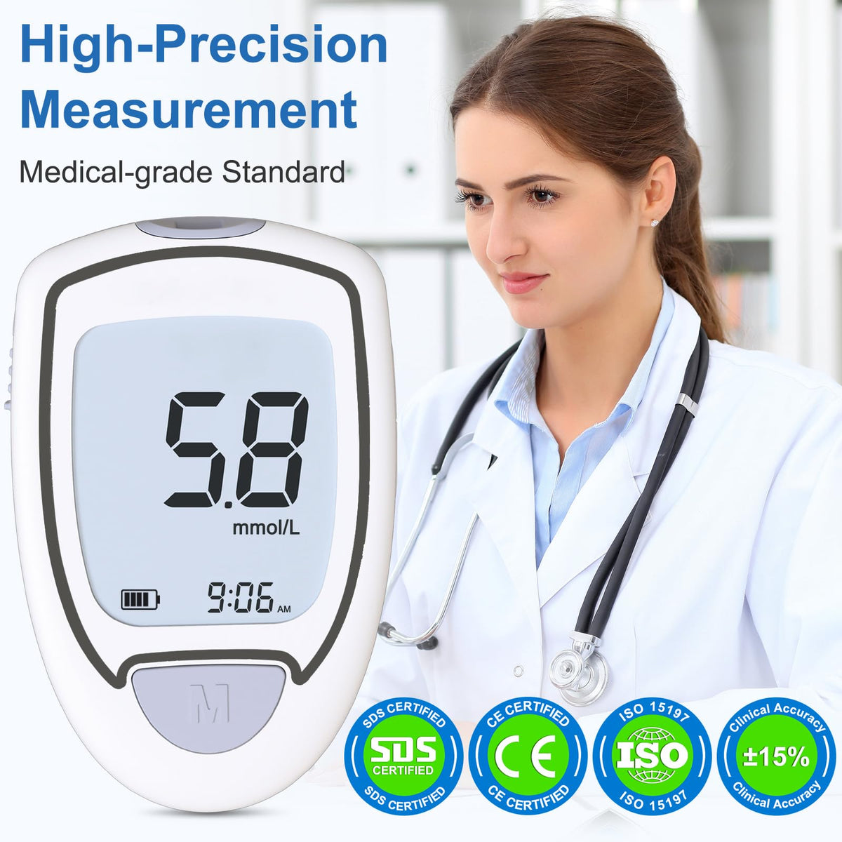 Blood Glucose Monitor Kit with 50 Test Strips & 50 Lancets V439593