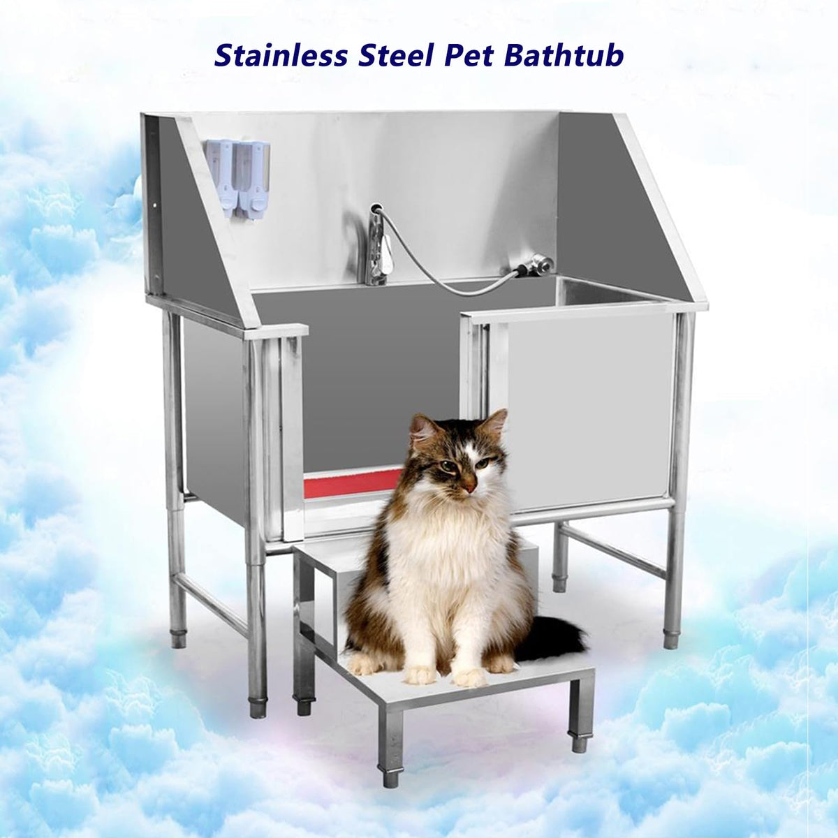 Stainless Steel Dog Bathing Station with Stairs W810798