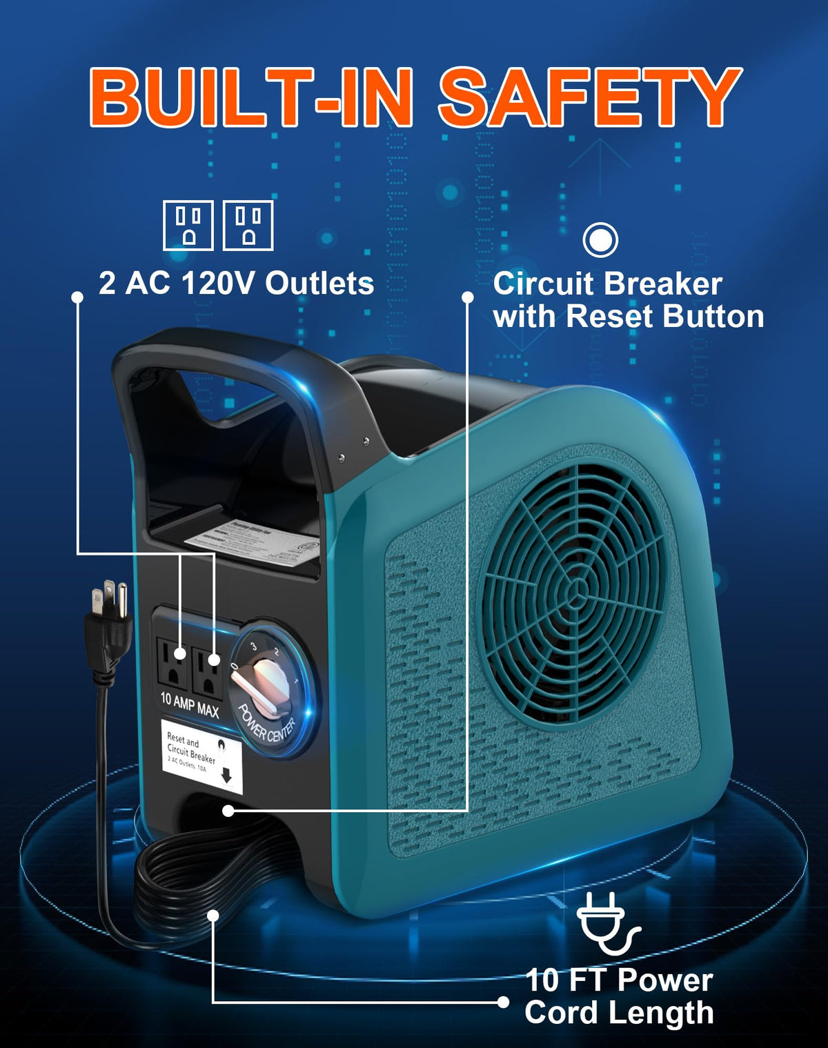 Blue 355CFM 3 Speed Air Mover Blower Fan with 2 Outlets N32351