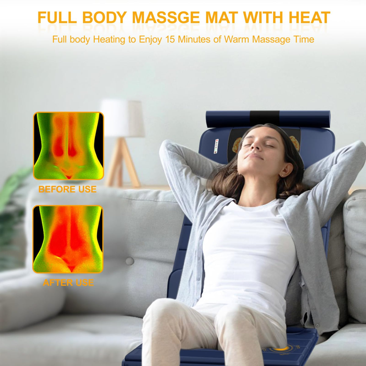 Full Body Massage Mat with Heat, 9 Vibrating Modes, Detachable Neck Massager S198181