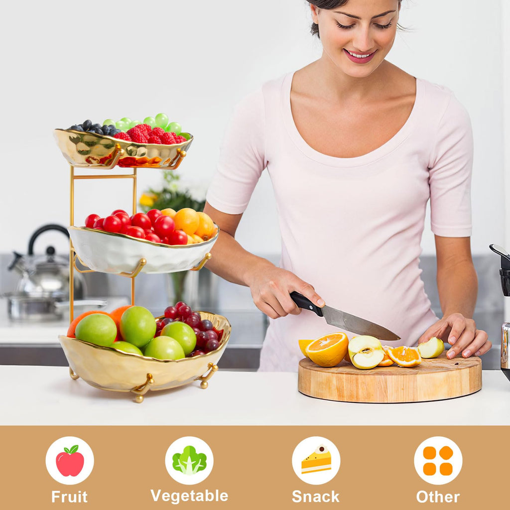 3 Tier Ceramic Fruit Basket with Metal Stand X185
