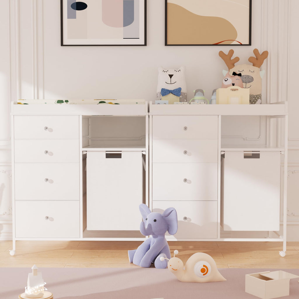 Diaper Changing Station with Wheels and Laundry Hamper W2555