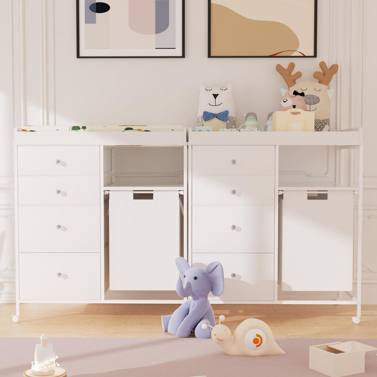 Diaper Changing Station with Wheels and Laundry Hamper W2555