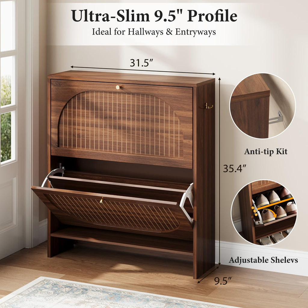 Luminous Walnut Shoe Storage Cabinet with Adjustable Shelves D640968
