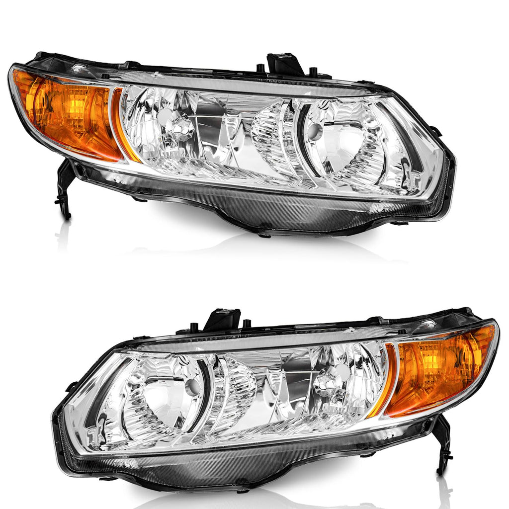 Headlight Assembly Pair Chrome Housing Amber Reflector K244108