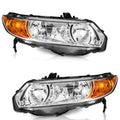 Headlight Assembly Pair Chrome Housing Amber Reflector K244108