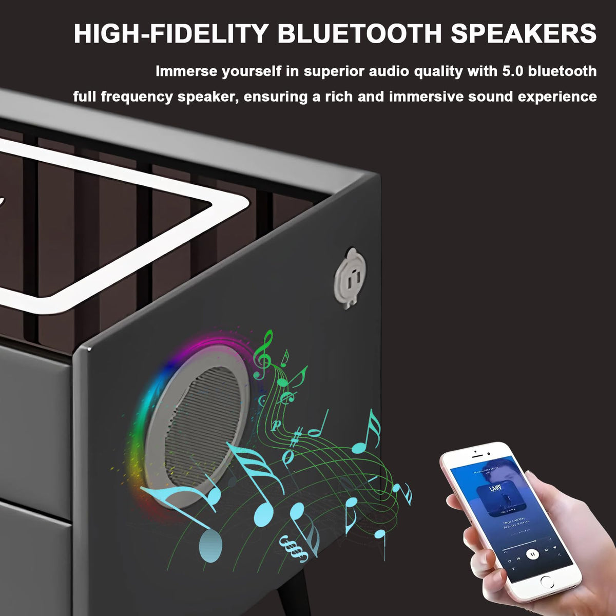 White 3 Drawer Smart Nightstand with Wireless Charging and LED Lights K165