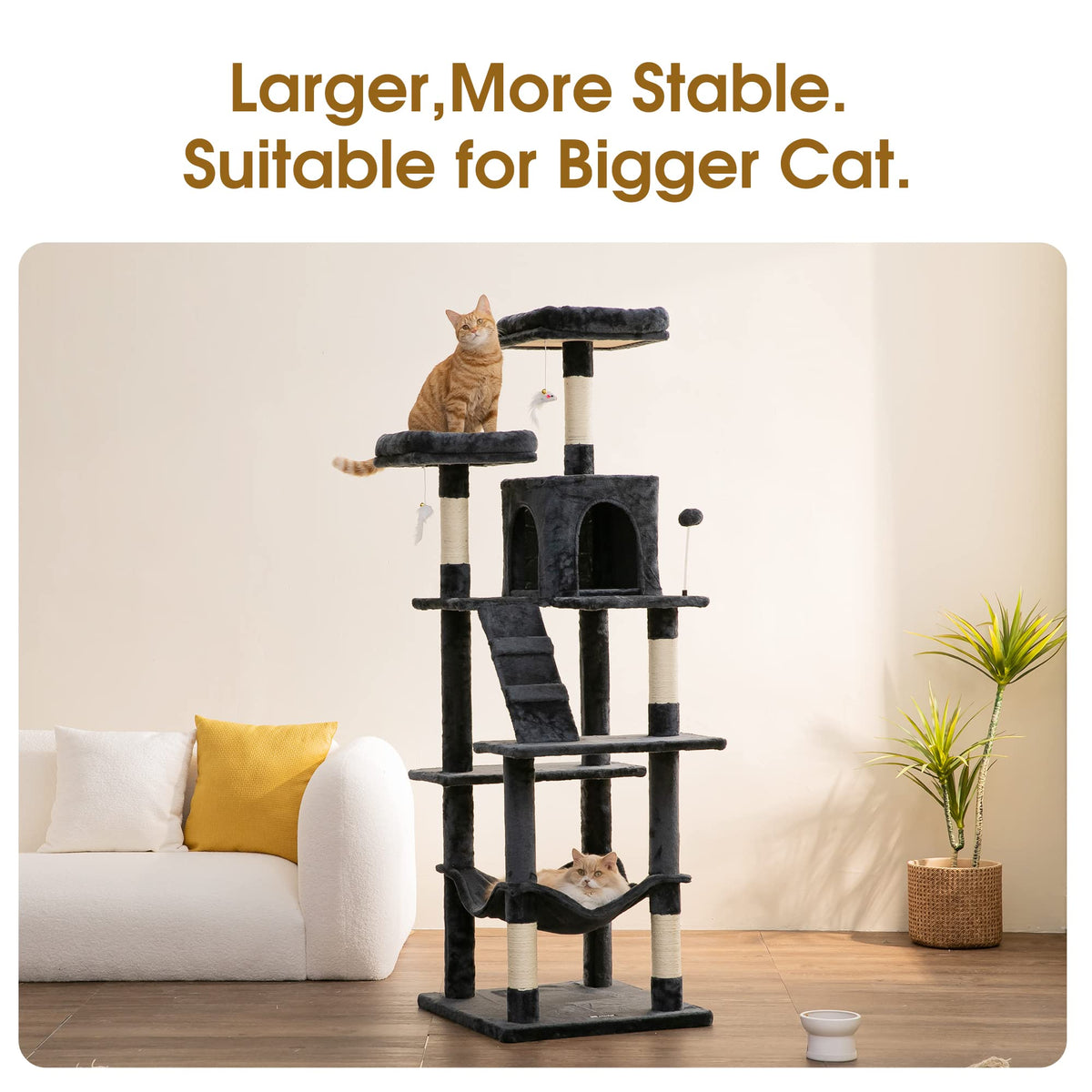 70.1-Inch Multi-Level Plush Cat Tree with Hammock B224712