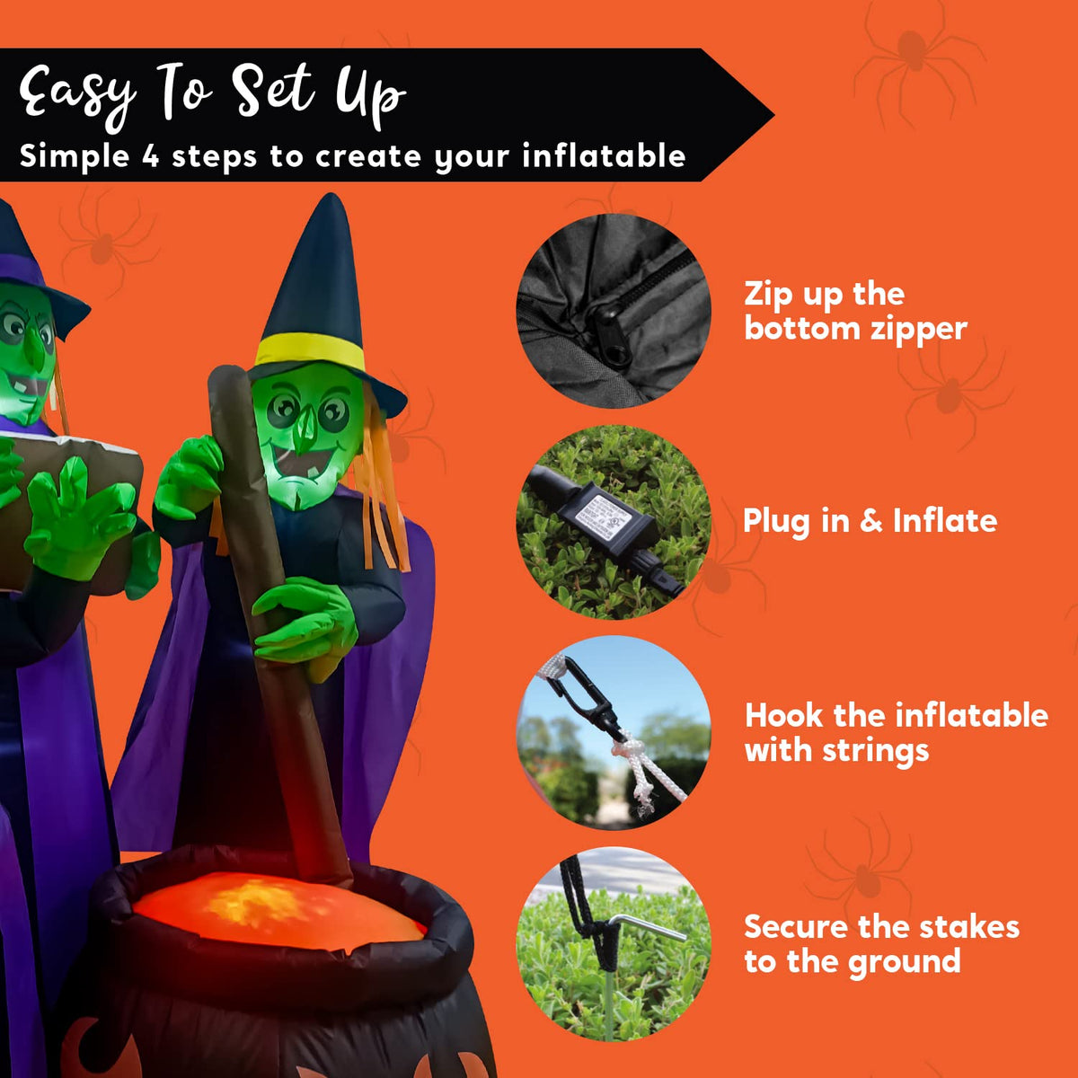 6 FT Halloween Inflatables Three Witch Cauldron with LEDs A85991