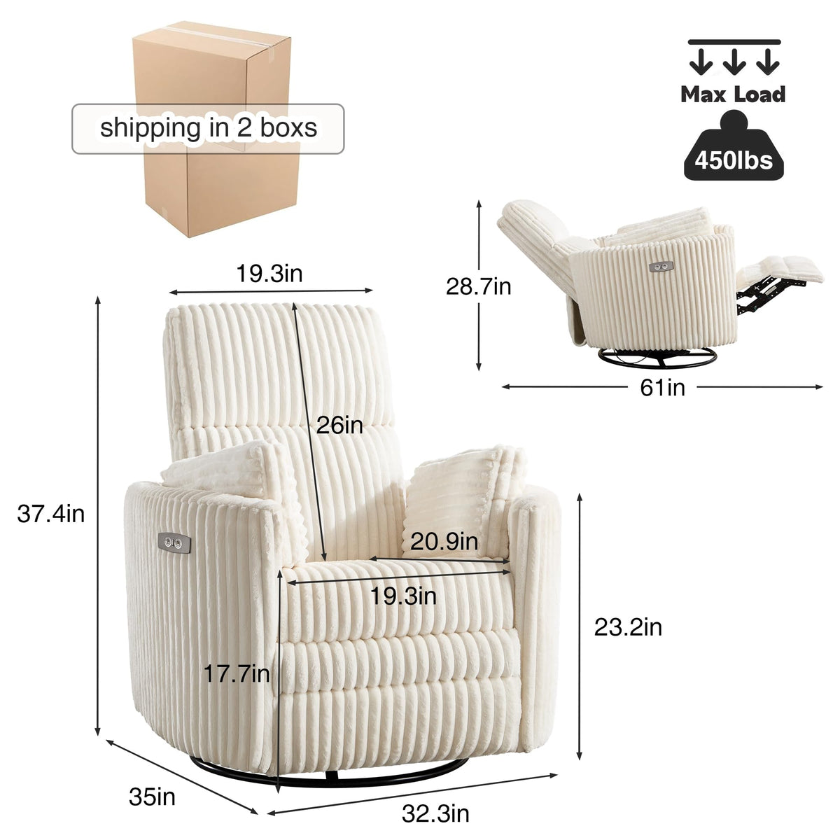 Power Recliner Swivel Glider Rocking Chair with USB Port V861610