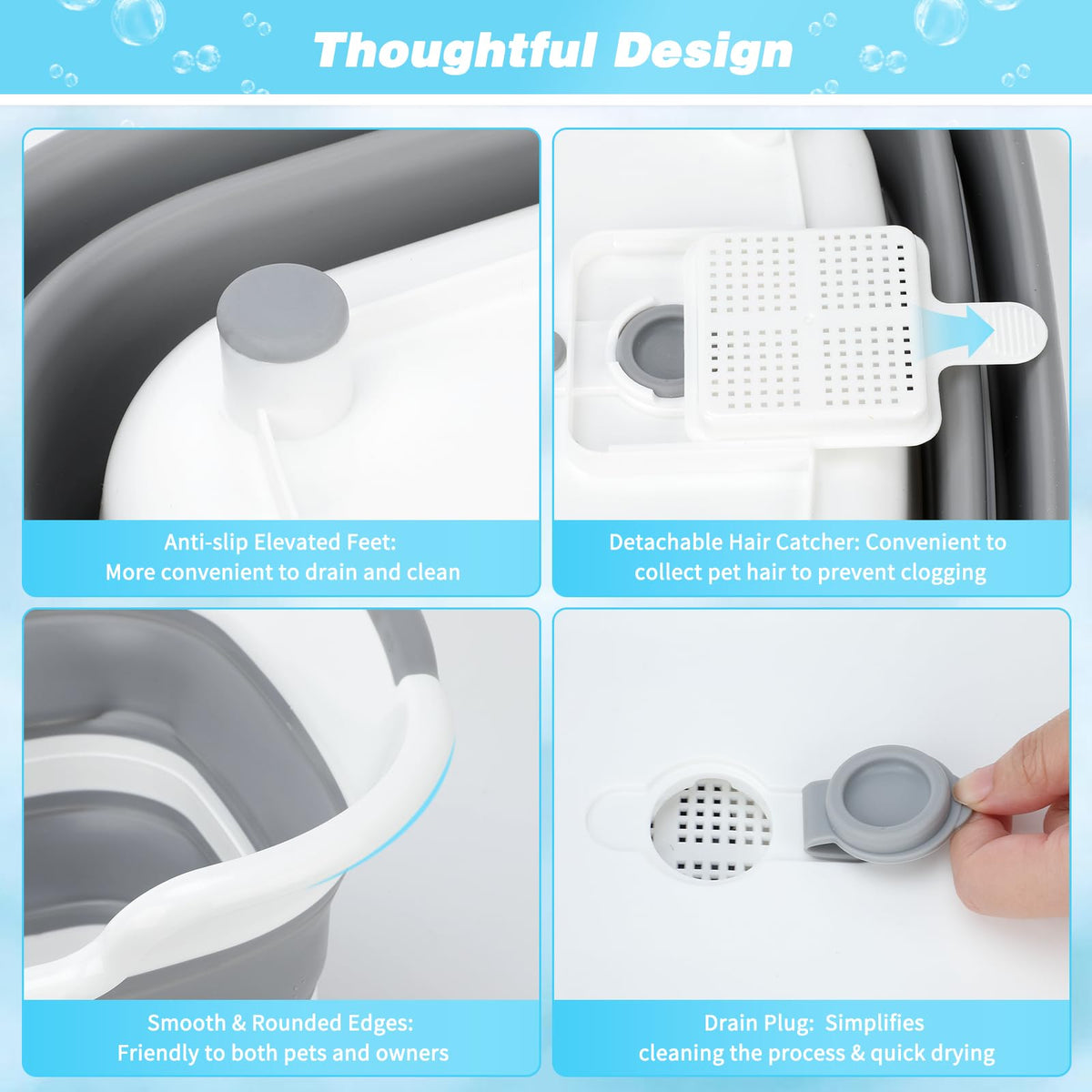 27L Raised Collapsible Dog Bathtub with Drain E70265