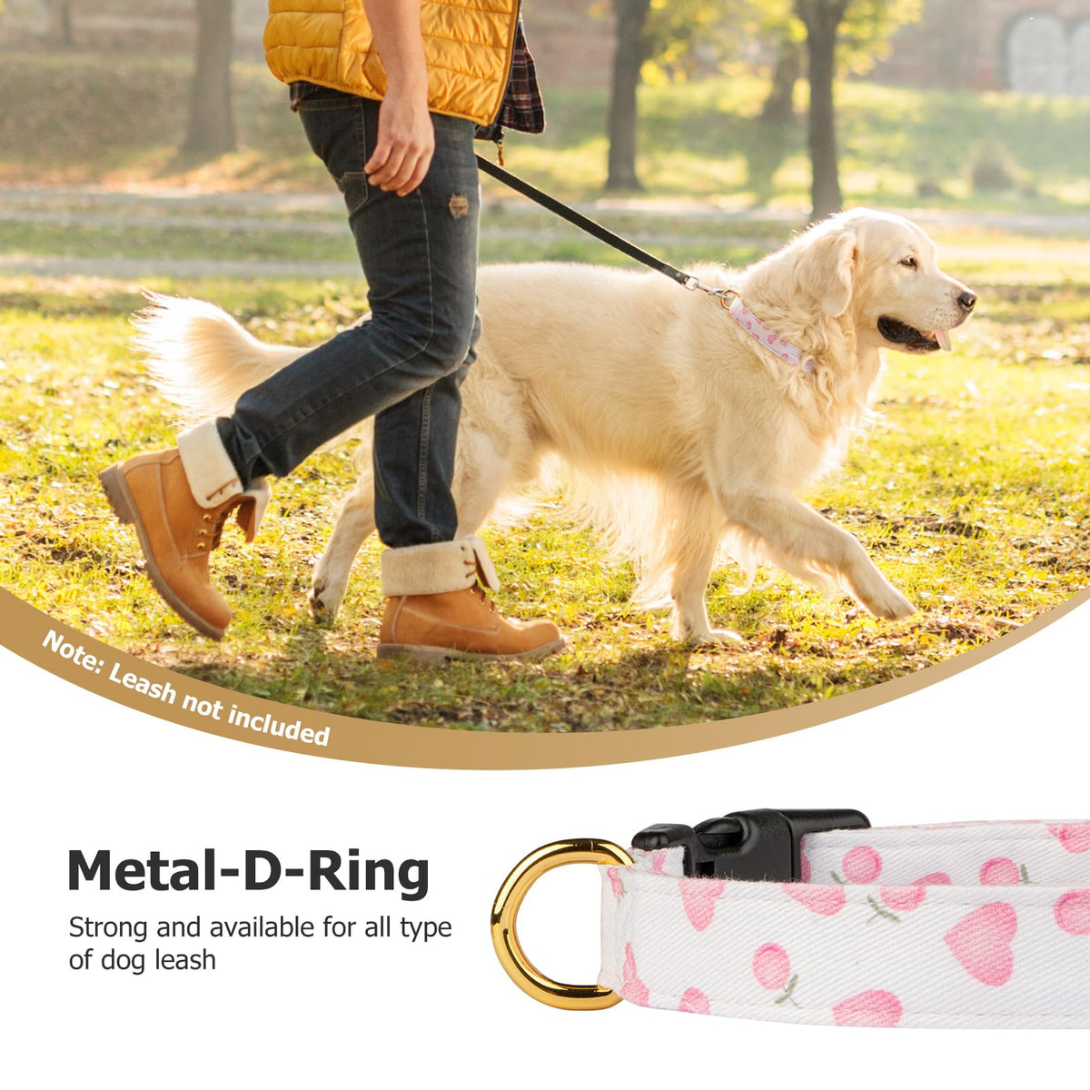 Cotton Dog Collar White and Pink Love Heart with Pendant Y85282