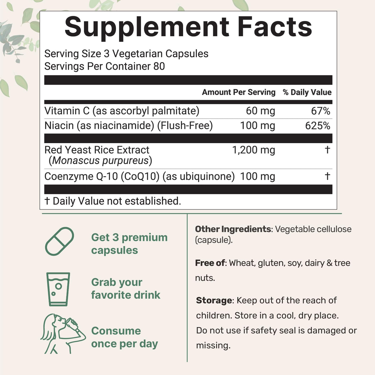 Red Yeast Rice with CoQ10 1200mg 240 Veggie Capsules H2706