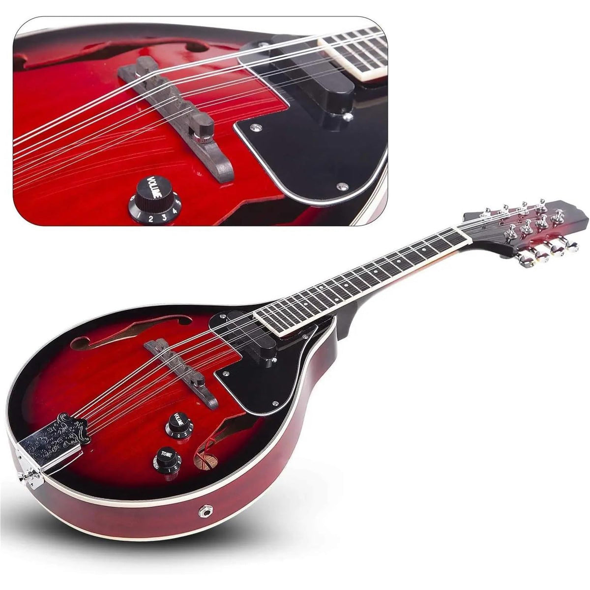 Acoustic Electric Mandolin Instrument Vintage Red Sunburst Mahogany Wood N880