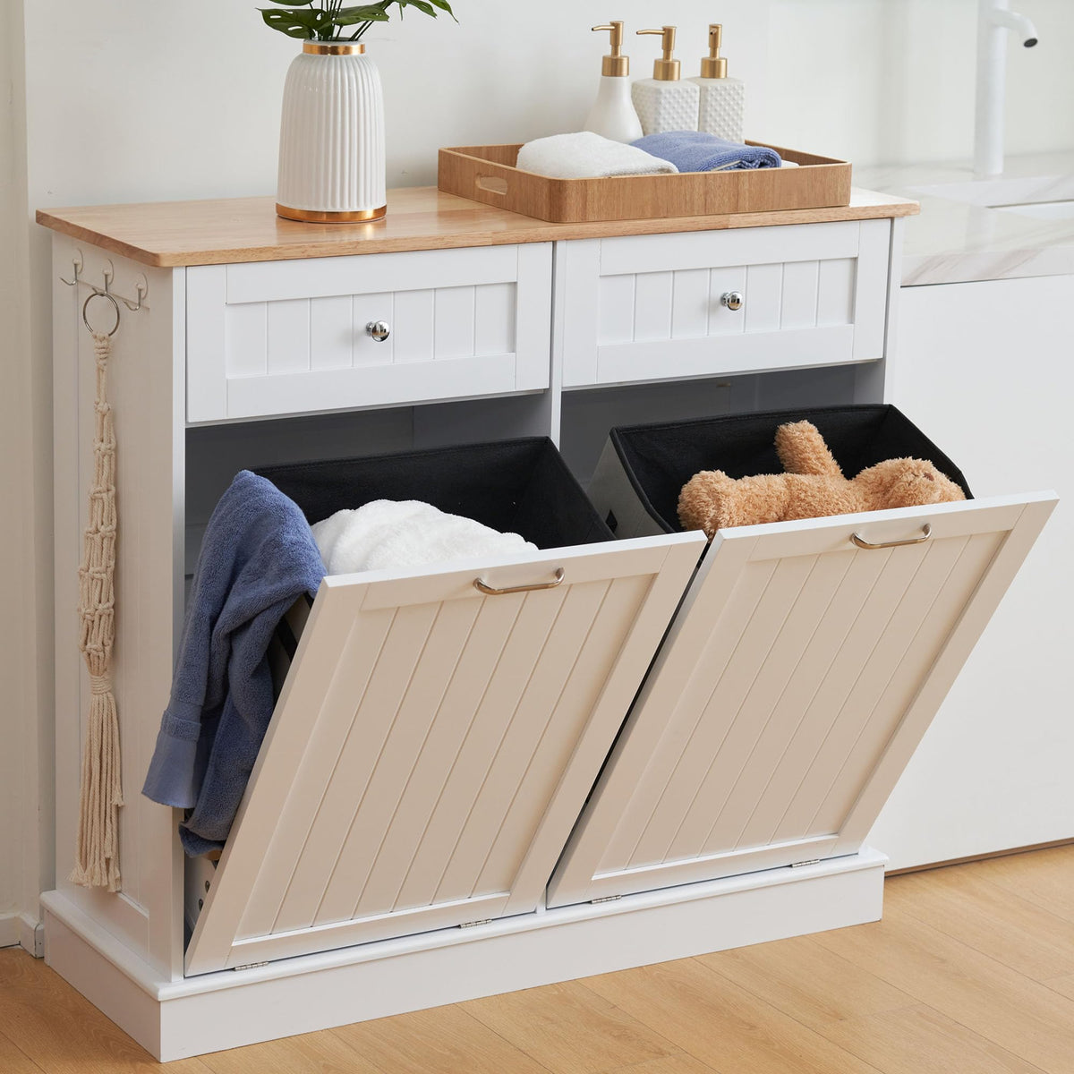 White 2x13 Gallons Tilt Out Trash Can Cabinet Y680600