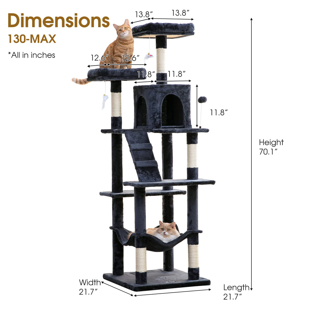 70.1-Inch Multi-Level Plush Cat Tree with Hammock B224712