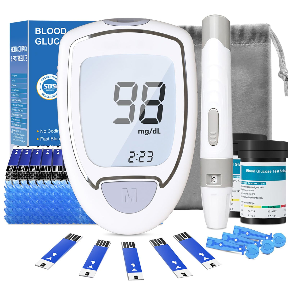 Blood Glucose Monitor Kit with 50 Test Strips & 50 Lancets V439593