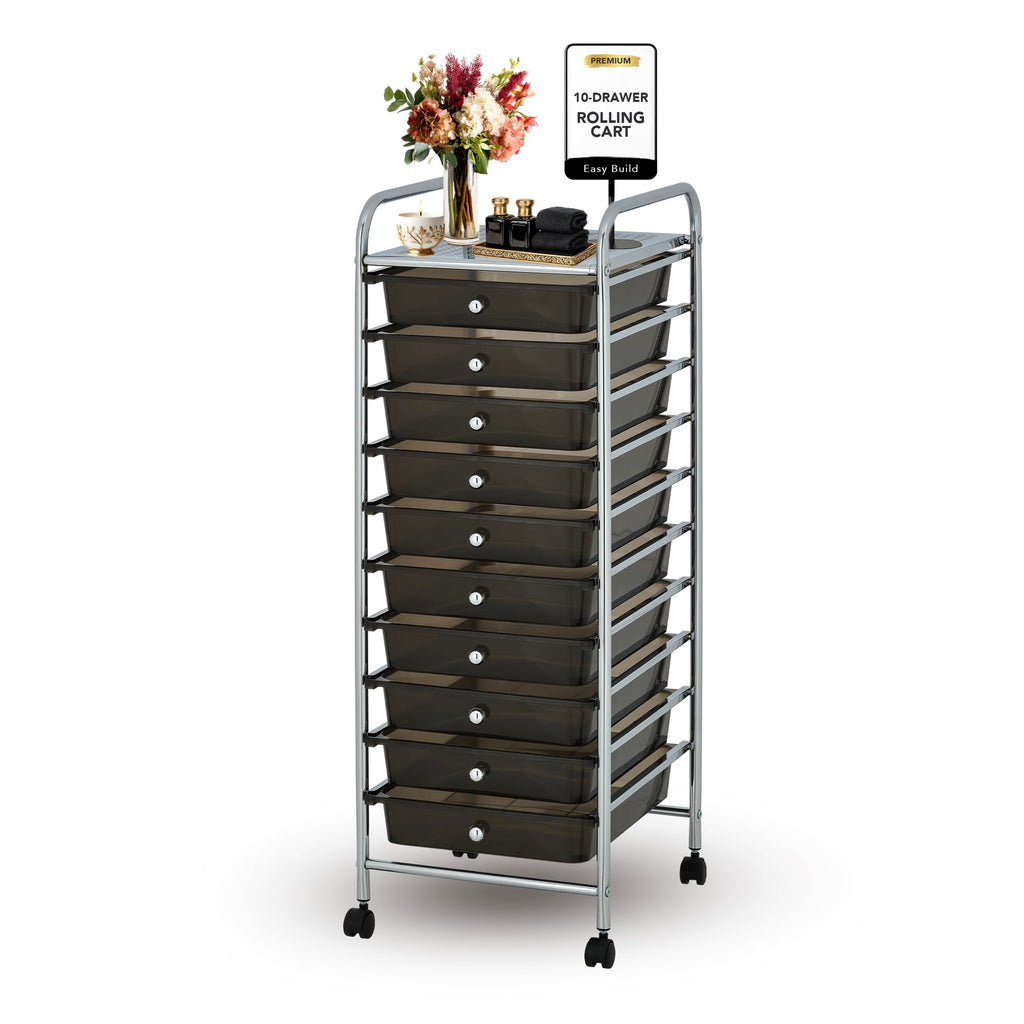 10 Drawer Rolling Storage Cart with Black Drawers T54372