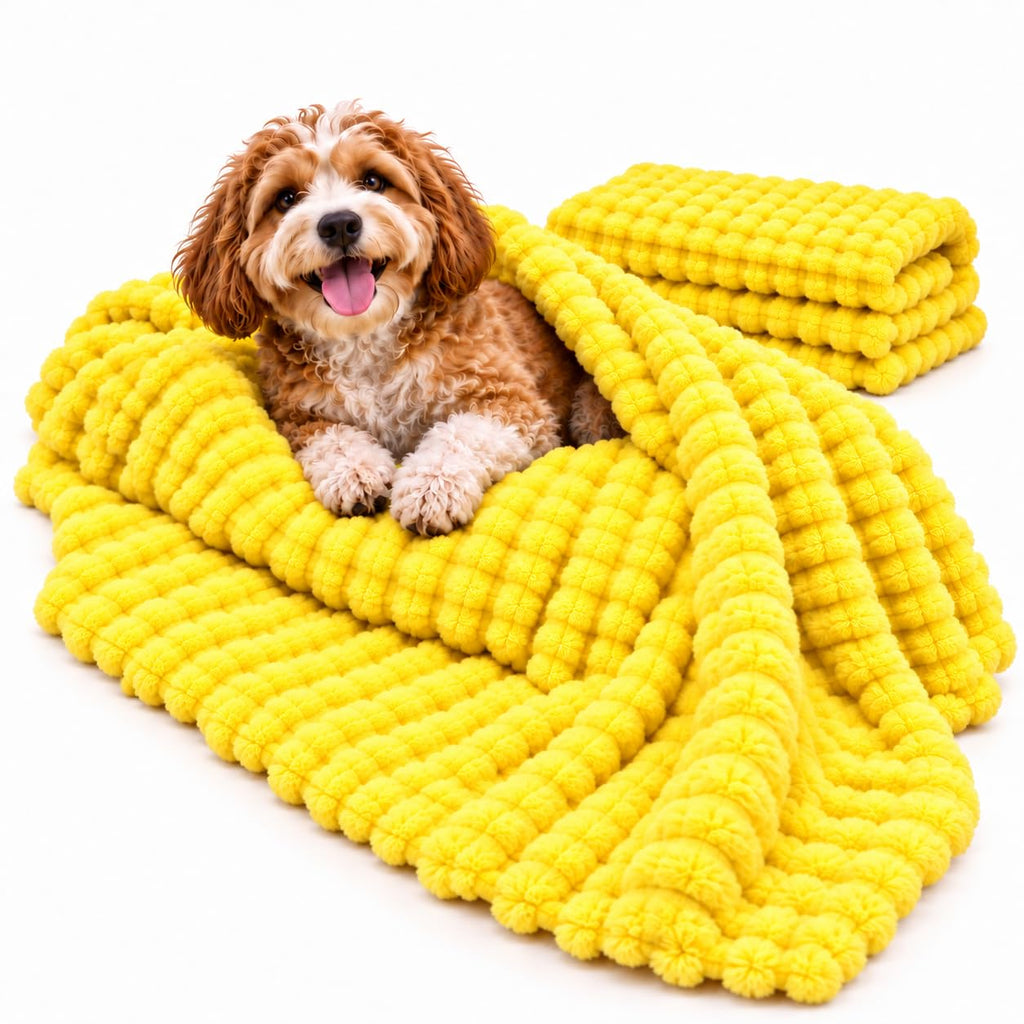 Yellow Rabbit Hair Plush Pet Blanket A5634