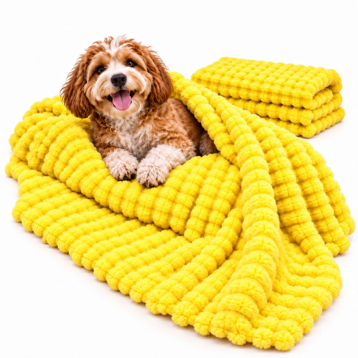 Yellow Rabbit Hair Plush Pet Blanket A5634