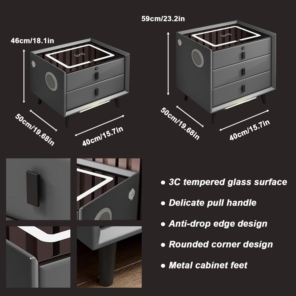 White 3 Drawer Smart Nightstand with Wireless Charging and LED Lights K165