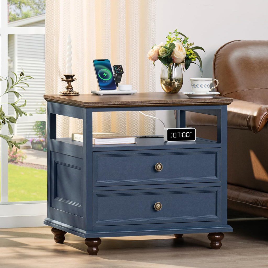 Blue 2 Drawer Wood Nightstand Y3311
