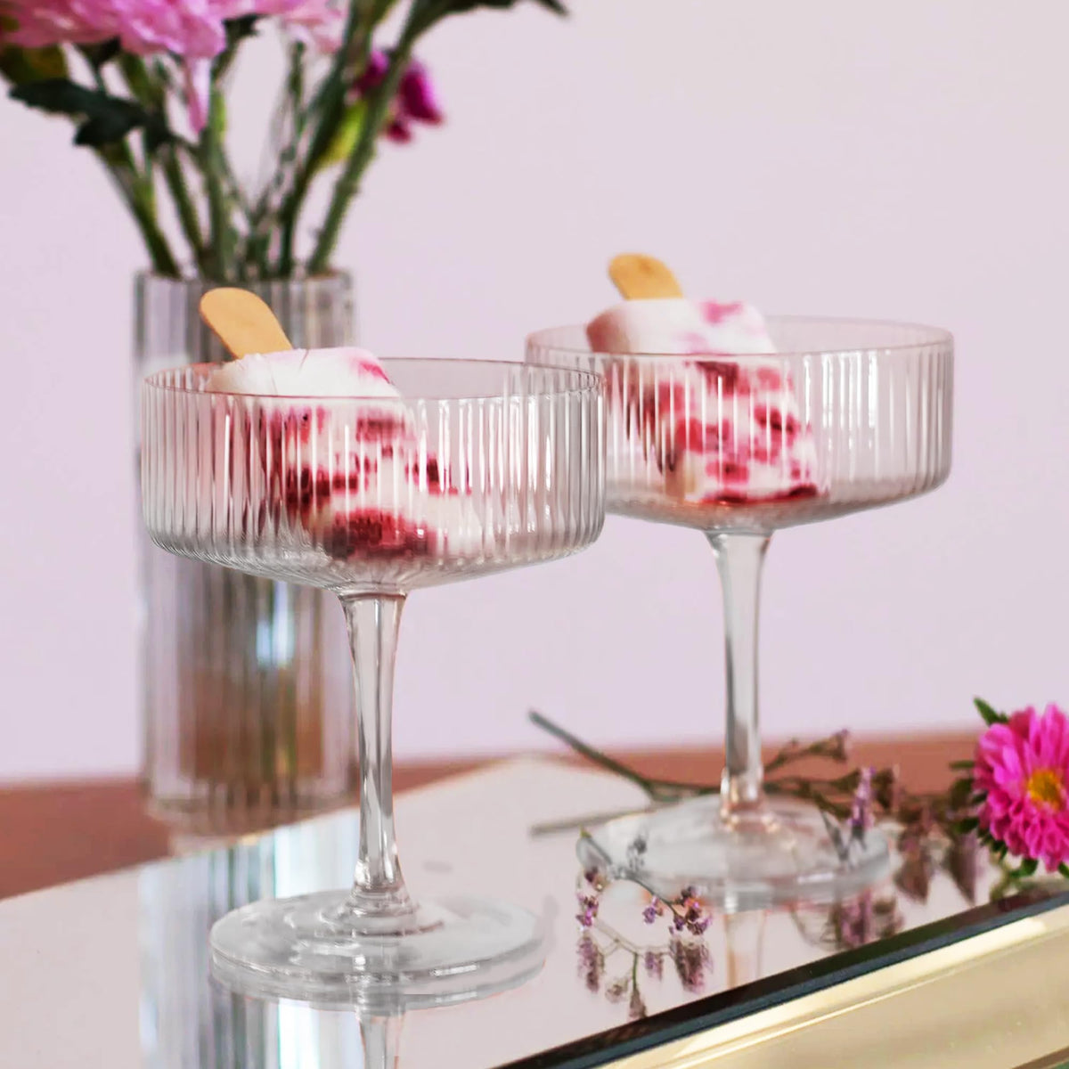 Ribbed Coupe Glasses Set of 6, 9 oz Crystal Cocktail Glassware X997851
